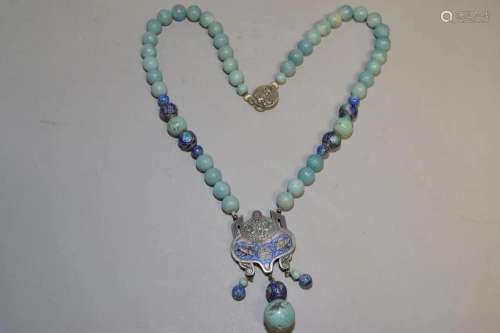 Chinese Turquoise and Enamel over Silver Necklace