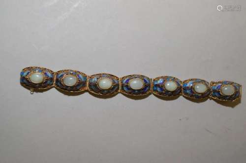 Chinese Jadeite Inlay Enamel over Silver Bracelet