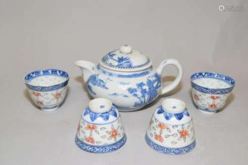 Group of 18-19th C. Chinese Porcelain B&W Tea Ware