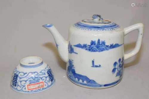 Two 18-19th C. Chinese Porcelain B&W Tea Wares