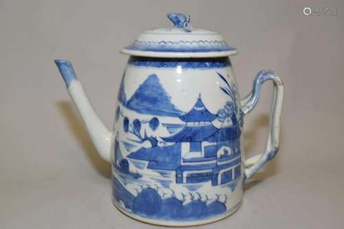 18-19th C. Chinese Export Porcelain B&W Teapot