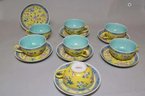 Set of 19th C. Chinese Porcelain Famille Jaune Tea Wares