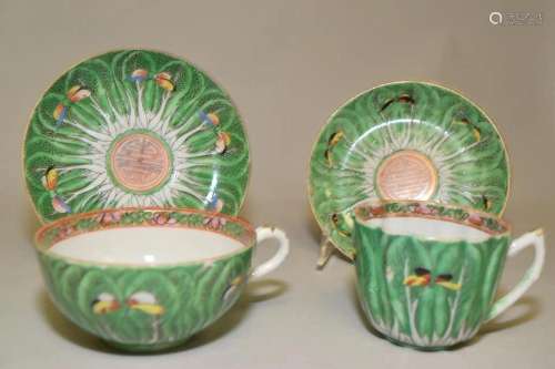 Two Sets of 19th C. Chinese Porcelain Cabbage Cups