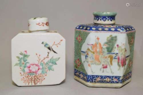 Two 19th C. Chinese Porcelain Famille Rose Tea Caddies