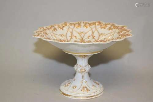 19th C. Meissen Germany Gilt Porcelain High-Foot Dish