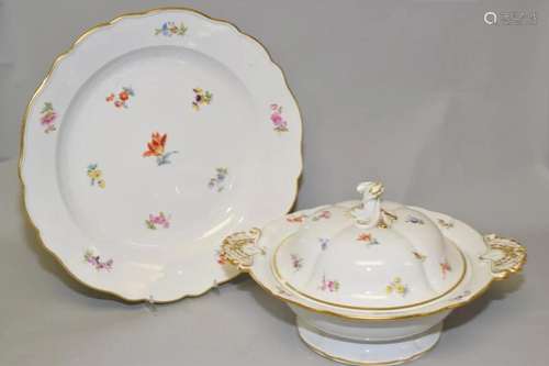 Meissen Germany Porcelain Floral Plate and Soup Bowl