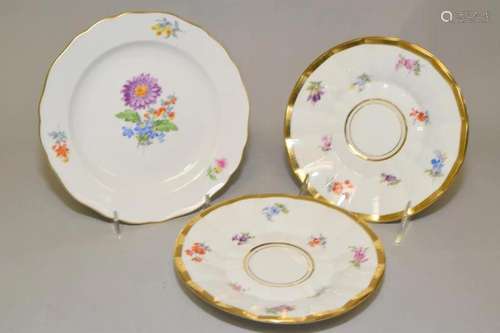 Three Meissen Germany Porcelain Floral Dishes