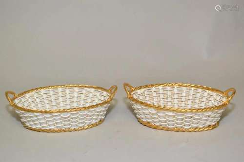 Pr. of 19th C. Meissen Germany Gilt Porcelain Candy Bowls