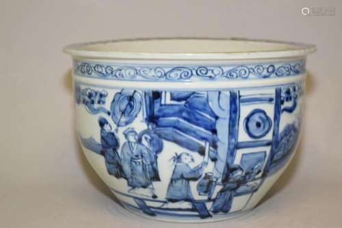 Qing Chinese Porcelain B&W Altar Jardiniere