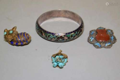 Group of 19th C. Chinese Silver Jewelry