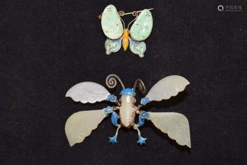 Two Qing Chinese Jade/Jadeite Butterfly Brooches