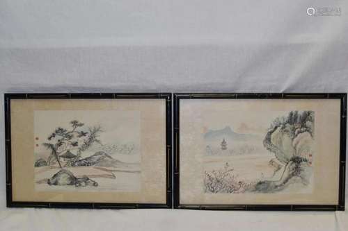 Pr. of 19-20th C. Chinese Watercolor Landscape Painting