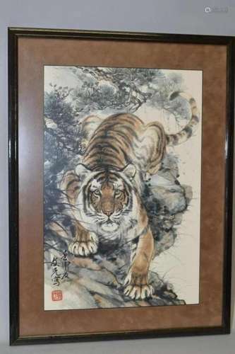 Singaporean Watercolor Tiger Painting, Wu WenGuang