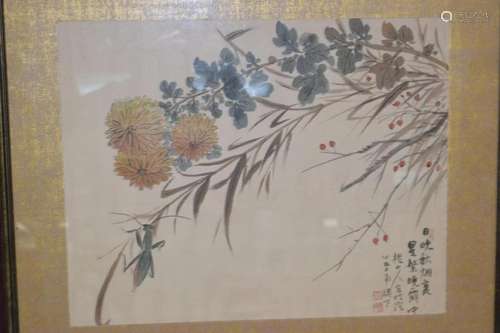 19-20th C. Chinese Watercolor Floral Painting, Signed