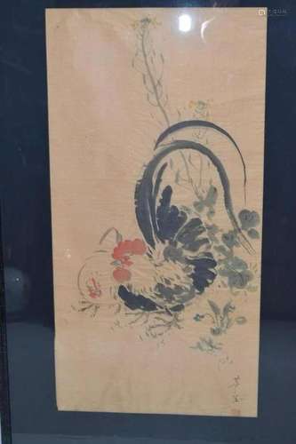 19-20th C. Chinese Rooster Watercolor Painting