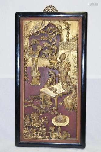 Chinese Guangdong Export Gilt Wood Carved Plaque