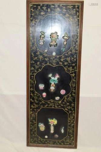 19th C. Chinese Porcelain Inlay Wood Hanging Screen