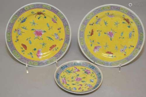 Three 19th C. Chinese Porcelain Famille Jaune Plates