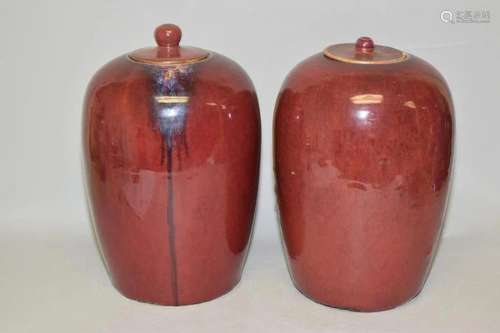 Two 18-19th C. Chinese Porcelain Flambe Glaze Jars