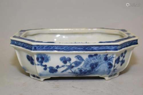 18-19th C. Chinese Porcelain B&W Narcissus Planter