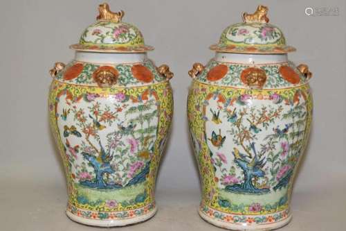 Pr. of 19th C. Chinese Porcelain Famille Jaune Jars