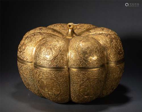 A CHINESE GILT BRONZE MELON BOX