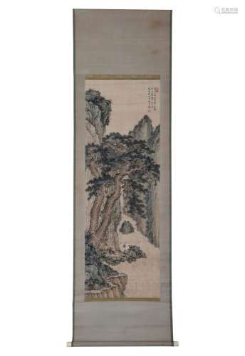 A CHINESE PAINTING OF FIGURE STORY AMONG MOUNTAINS