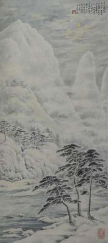 A CHINESE PAINTING OF SNOW MOUNTAINS LANDSCAPE