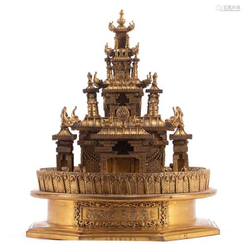 A CHINESE GILT BRONZE TOWER