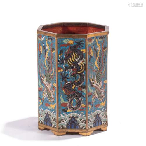 A CHINESE CLOISONNE BRUSH POT