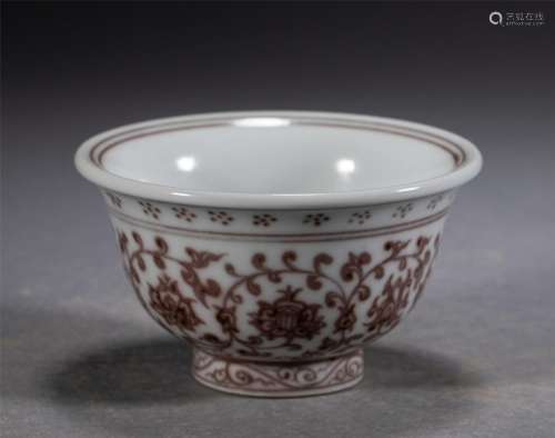 A CHINESE RED UNDER GLAZE PORCELAIN CUP