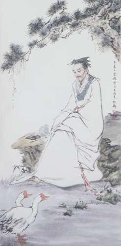 A CHINESE PAINTING OF SCHOLAR UNDER PINE TREE