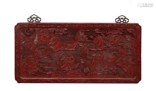 A CHINESE LACQUERWARE HANGING SCREEN