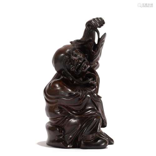 A CHINESE ZITAN WOOD LUOHAN BUDDHA