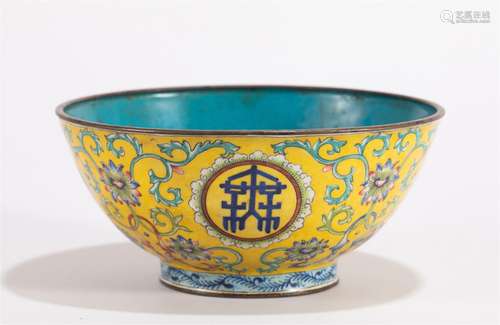 A CHINESE ENAMEL  LOTUS PATTERN BOWL