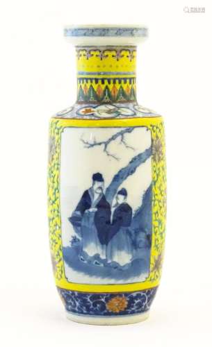 A Chinese famille jeune vase, the yellow ground with scrolli...