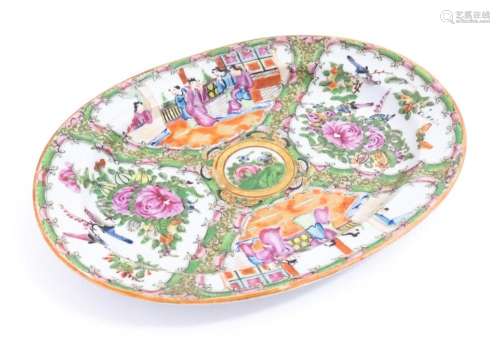 A Chinese / Cantonese famille rose plate / dish of oval form...
