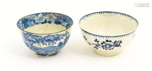 A Liverpool James Pennington blue and white tea bowl with fl...