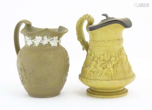 A Ridgway & Co. jug with a hinged pewter lid, the body d...