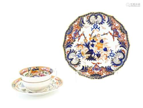 A Derby porcelain plate decorated in the Imari Kings / Old J...