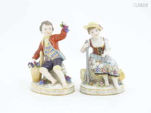 Two Continental Sitzendorf style figures, a boy modelled as ...