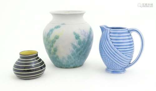 Three assorted ceramic items to include a Wade Art Deco jug,...
