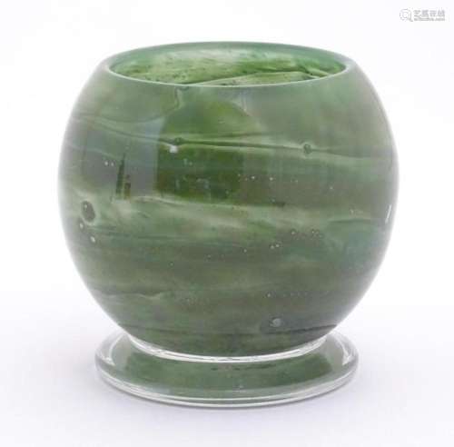 An Art Deco Art Glass bowl with green swirled detail and cir...
