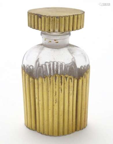 An Art Deco glass scent / perfume flask with gilt decoration...