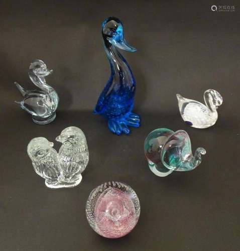 Assorted art glass comprising models of ducks, elephant, a s...
