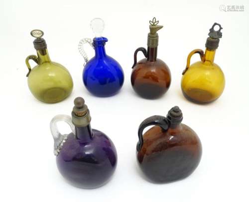 Six assorted 19thC and later glass flagons / flasks with loo...