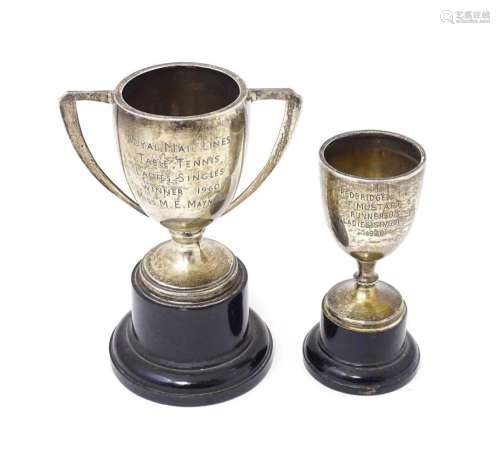 Two silver miniature trophy cups, one hallmarked Birmingham ...