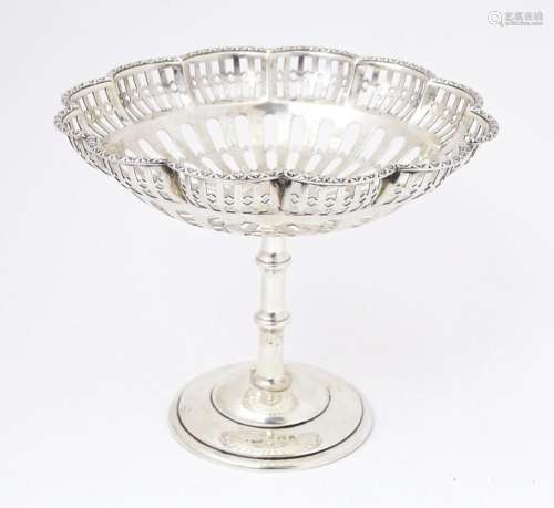 A pedestal sweet meat dish with pierced decoration. Hallmark...