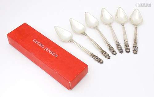 Danish Silver : A set of 6 silver Konig / Acorn pattern frui...