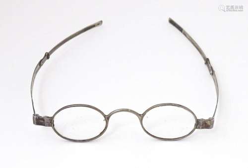 Silver 19thC spectacles by George Unite, also stamped pebble...